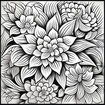 Monochrome Floral Doodle: A Vintage Nature-inspired Hand-drawn Outline Pattern on Seamless Black and White Wallpaper resembling an Abstract Art Sketchbook Illustration with Ornaments.