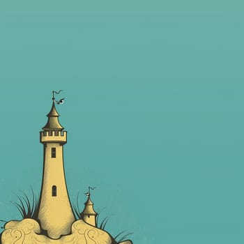 An illustration of an lighthouse on a blue or azure background