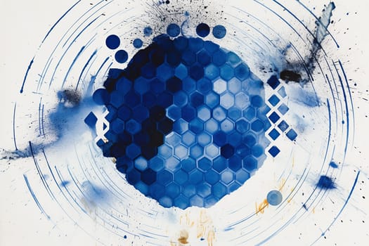 A painting abstract blue hexagon illustration, with white background