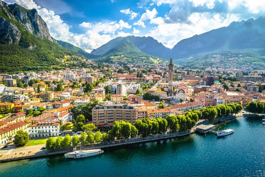 Town of Lecco aerial panoramic view, Como Lake in Lombardy region of Italy