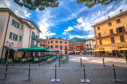 Town of Menaggio on Como lake cobbled square view, Lombardy region of Italy