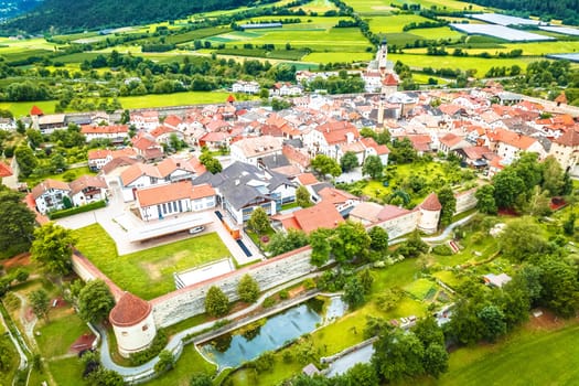 Fortified village of Glorenza or Glurns in Val Venosta aerial view. Trentino region of Italy