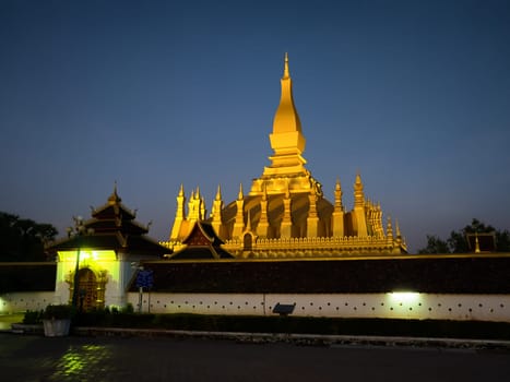 Pha That Luang golden stupa by night, Vientiane, Laos, Lao People's Democratic Republic