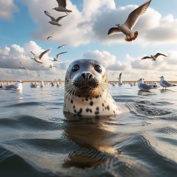 Seal pup in winter. Generative AI. High quality photo