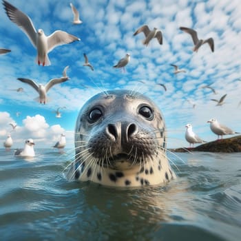 Seal pup in winter. Generative AI. High quality photo