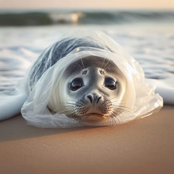 Seal pup in winter. Generative AI. High quality photo