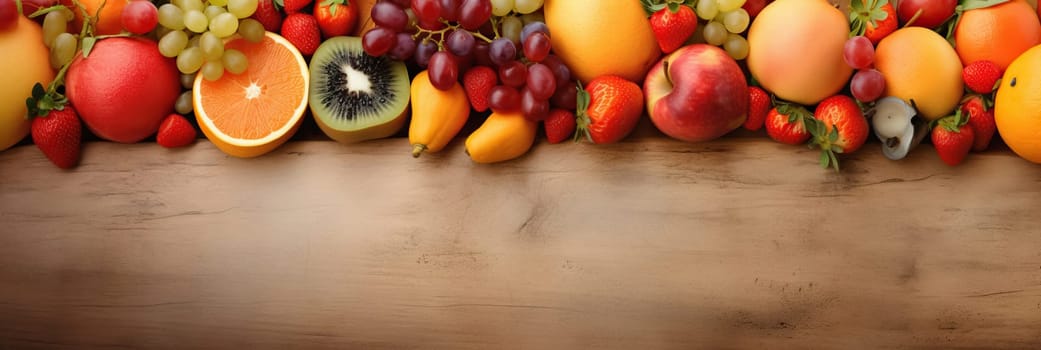 Panoramic wide organic healthy food background. Healthy vegan vegetarian food vegetables and fruits, copy space, banner. Food supermarket and clean vegan eating concept
