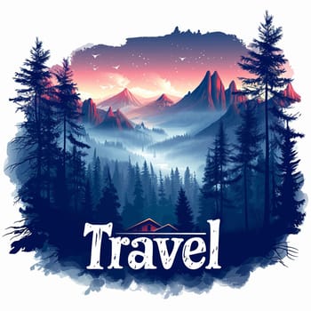 A beautiful travel logo with a forest. High quality illustration