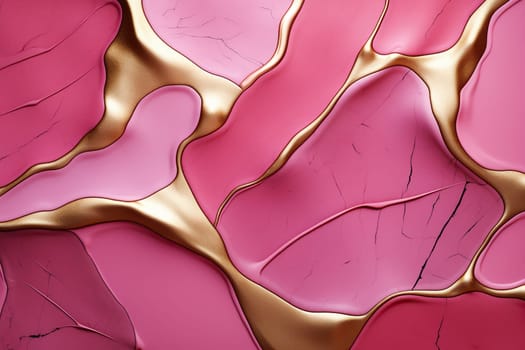 Abstract background of liquid pink marble with gold.