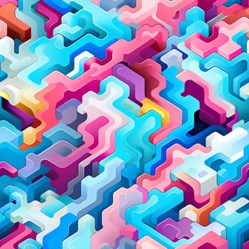 A vibrant 3D maze with multicolored pathways in a seamless pattern - generative AI