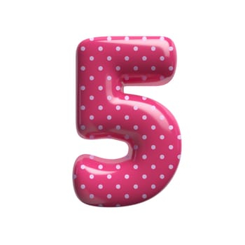 Polka dot number 5 - 3d pink retro digit isolated on white background. This alphabet is perfect for creative illustrations related but not limited to Fashion, retro design, decoration...