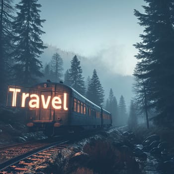 A beautiful travel logo with a train in the forest. High quality illustration