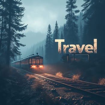 A beautiful travel logo with a train in the forest. High quality illustration