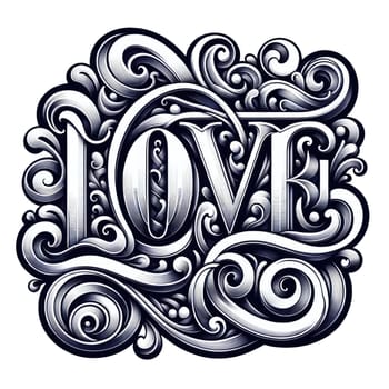 Word LOVE typography lettering design for valentines day greeting card print decoration. Vellichor.