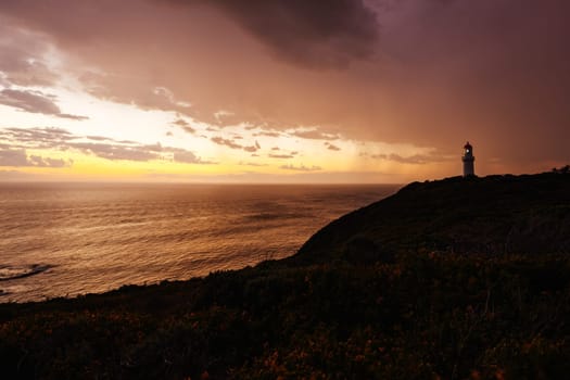 Cape Schanck Lighthouse Reserve during an intense thunderstorm at dusk on the Mornington Peninsula in Victoria, Australia