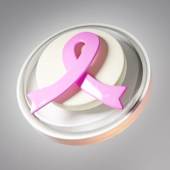 Pink ribbon symbol gray background, breast cancer awareness, 3d render illustration..