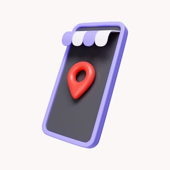 3d Mobile phone and location pin. location for delivery. icon isolated on white background. 3d rendering illustration. Clipping path..