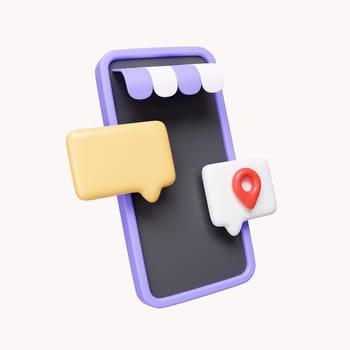 3d Mobile phone chat and location pin. logistics transportation. Ask for delivery location. icon isolated on white background. 3d rendering illustration. Clipping path..