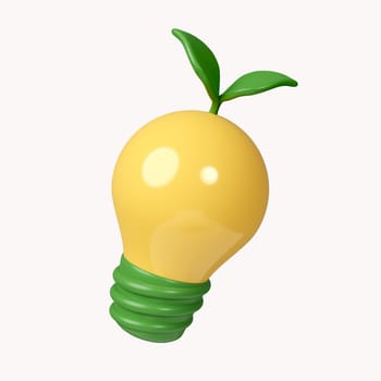 3d Eco energy. Ecology friendly concept. Light bulb with leaves. icon isolated on white background. 3d rendering illustration. Clipping path..