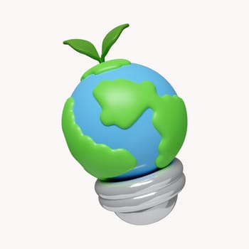 3d Earth planet inside light bulb. Environmentally friendly sources of energy. ecology concept. icon isolated on white background. 3d rendering illustration. Clipping path..