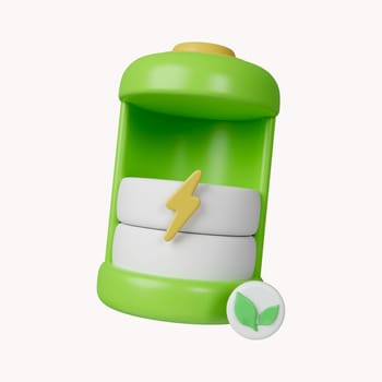 3d battery charge icon smart energy saving, Happy earth day, World environment day, Eco friendly. icon isolated on white background. 3d rendering illustration. Clipping path..