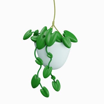 3d plant in plant pot. Floral arrangement garland. icon isolated on white background. 3d rendering illustration. Clipping path.
