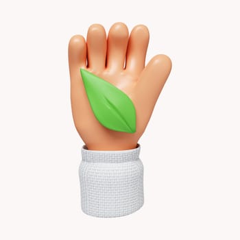 3d Hand open palm holds the sprout. The concept of ecology of conservation and growth. icon isolated on white background. 3d rendering illustration. Clipping path..