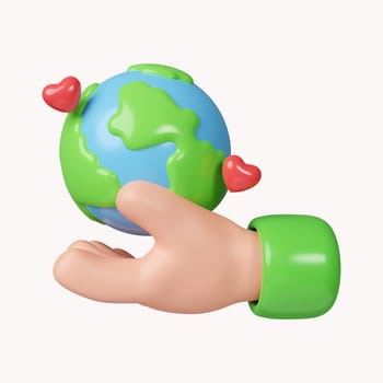 3d Human hands holding global. Green Planet in Your Hands. Save Earth. Environment Concept. icon isolated on white background. 3d rendering illustration. Clipping path..