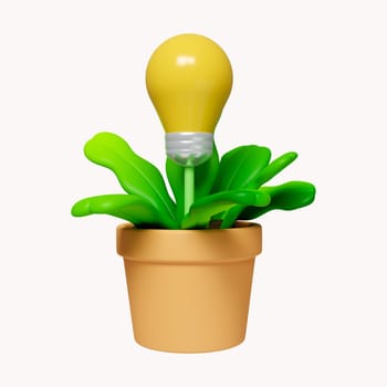 3d Eco energy 3d icon. Ecology friendly concept. Light bulb with pant. icon isolated on white background. 3d rendering illustration. Clipping path..