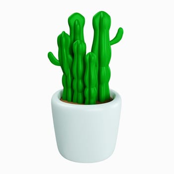 3d cactus in plant pot. Floral arrangement garland. icon isolated on white background. 3d rendering illustration. Clipping path.