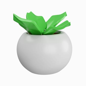 3d plant in plant pot. Floral arrangement garland. icon isolated on white background. 3d rendering illustration. Clipping path.