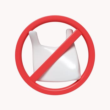 3d No plastic bag. Save Earth. Environment Concept. icon isolated on white background. 3d rendering illustration. Clipping path..
