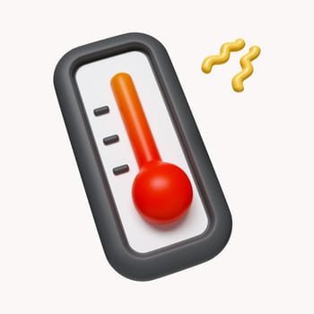 3d Weather thermometer showing climate change rising temperature. icon isolated on white background. 3d rendering illustration. Clipping path..