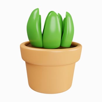 3d plant in plant pot. Floral arrangement garland. icon isolated on white background. 3d rendering illustration. Clipping path.