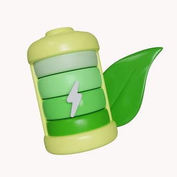 3d battery icon smart energy saving, Happy earth day, World environment day, Eco friendly. icon isolated on white background. 3d rendering illustration. Clipping path..