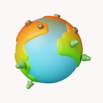 3d Global warming problems. deforestation. icon isolated on white background. 3d rendering illustration. Clipping path..