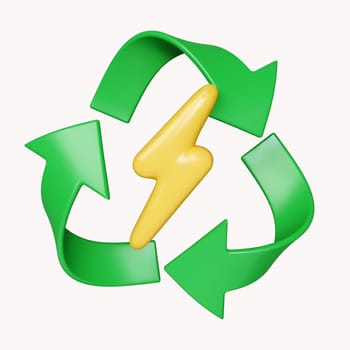 3d Recycle energy saving power concept, renewable, sustainable energy sources. Environmental social concept. icon isolated on white background. 3d rendering illustration. Clipping path..