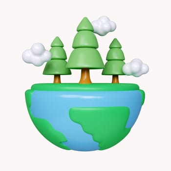 3d Globe with seedlings. Earth Day Save World Environment icon concept. icon isolated on white background. 3d rendering illustration. Clipping path..