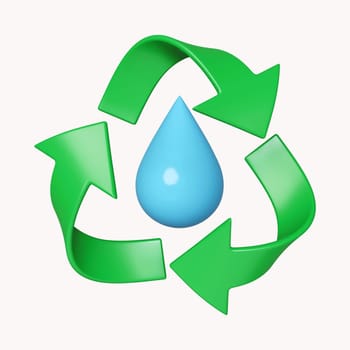 3d water recycle. Renewable natural resource, water recycling, ecology concept. icon isolated on white background. 3d rendering illustration. Clipping path..