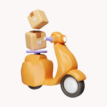 3d Courier service Delivery. Scooter express delivery service. icon isolated on white background. 3d rendering illustration. Clipping path..