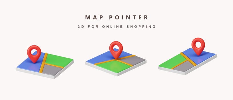 3d set of 3d Pin location icon on map. Location mark on map. for online shopping delivery. icon isolated on white background. 3d rendering illustration. Clipping path..