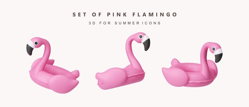 3d Set of pink flamingo float icon for summer vacation concept. icon isolated on white background. 3d rendering illustration. Clipping path..