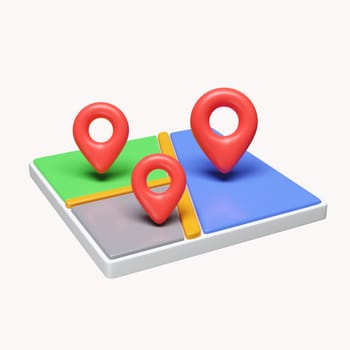 3d Pin location icon on map. Online order tracking. Location mark on map and cardboard boxes. Fast delivery parcel. icon isolated on white background. 3d rendering illustration. Clipping path..