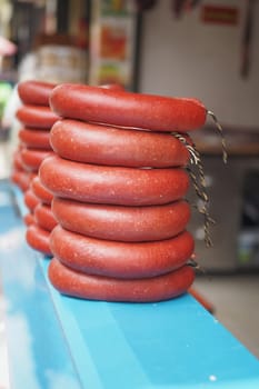 Sausage in turkish culture in a market .