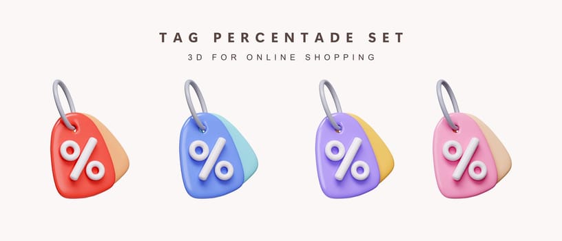 3d Set of color coupon discount for shopping online concept. icon isolated on white background. 3d rendering illustration. Clipping path..