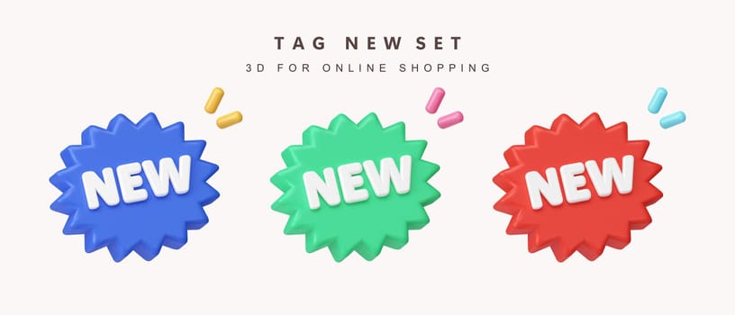 3d Set of Newest product. price shopping tags. for shopping online concept. icon isolated on white background. 3d rendering illustration. Clipping path..