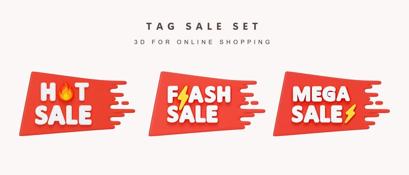 3d Set of tag sale for shopping online concept. icon isolated on white background. 3d rendering illustration. Clipping path..