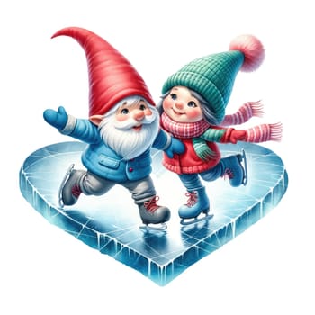 Valentines gnome, love Nordic gnome, Scandinavian gnomes, Watercolor cute valentines day postcard. Vellichor.