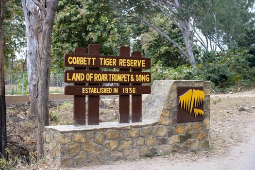 Educational journey through Corbett Tiger Reserve's informational boards.High quality image