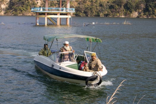 Beauty of water boats gracefully navigating Uttarakhand's rivers.High quality image